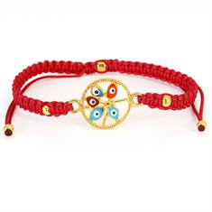 Kırmızı Makrome Nazar Yapraklı Bileklik