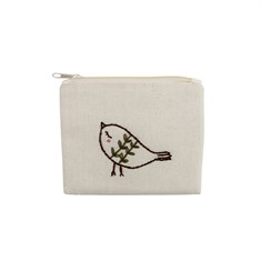 1 Kuş İşlemeli Bez Cüzdan