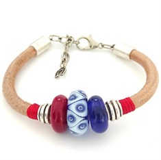 Mavi Murano Camı Boncuklu Deri Bileklik