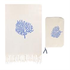 Mavi Mercan Nakışlı Peştemal Seti