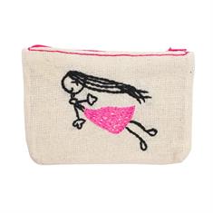 Pembe Elbiseli Kadın Nakışlı Cüzdan