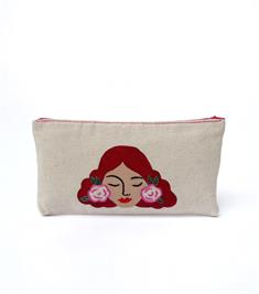 Saçları Çiçekli Kırmızı Makyaj Çantası