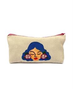 Saçları Çiçekli Mavi Makyaj Çantası