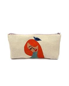 Saçları Kuşlu Mavi Makyaj Çantası