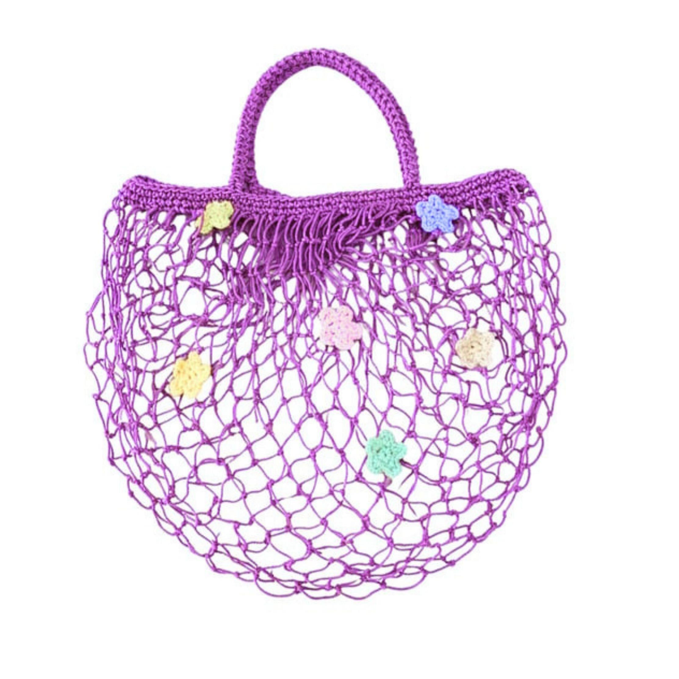 Çiçekli Sarı File Çanta