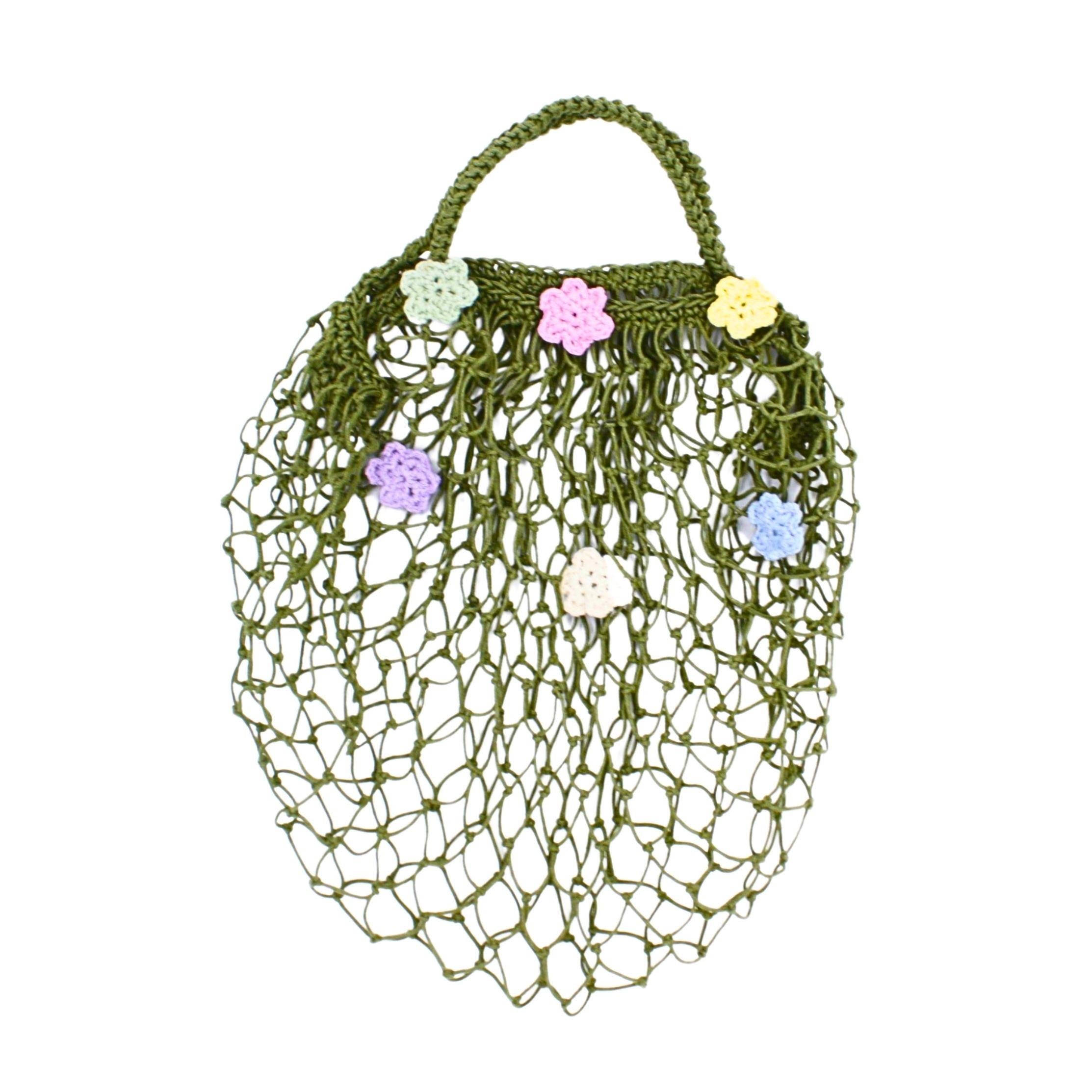 Çiçekli Nefti Yeşil File Çanta