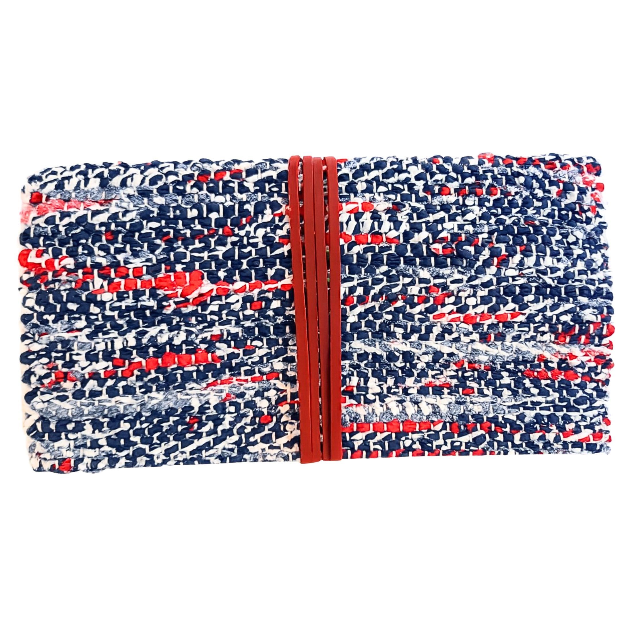 Dolamalı  Mavi/ Kkırmızı  Clutch  Çanta  