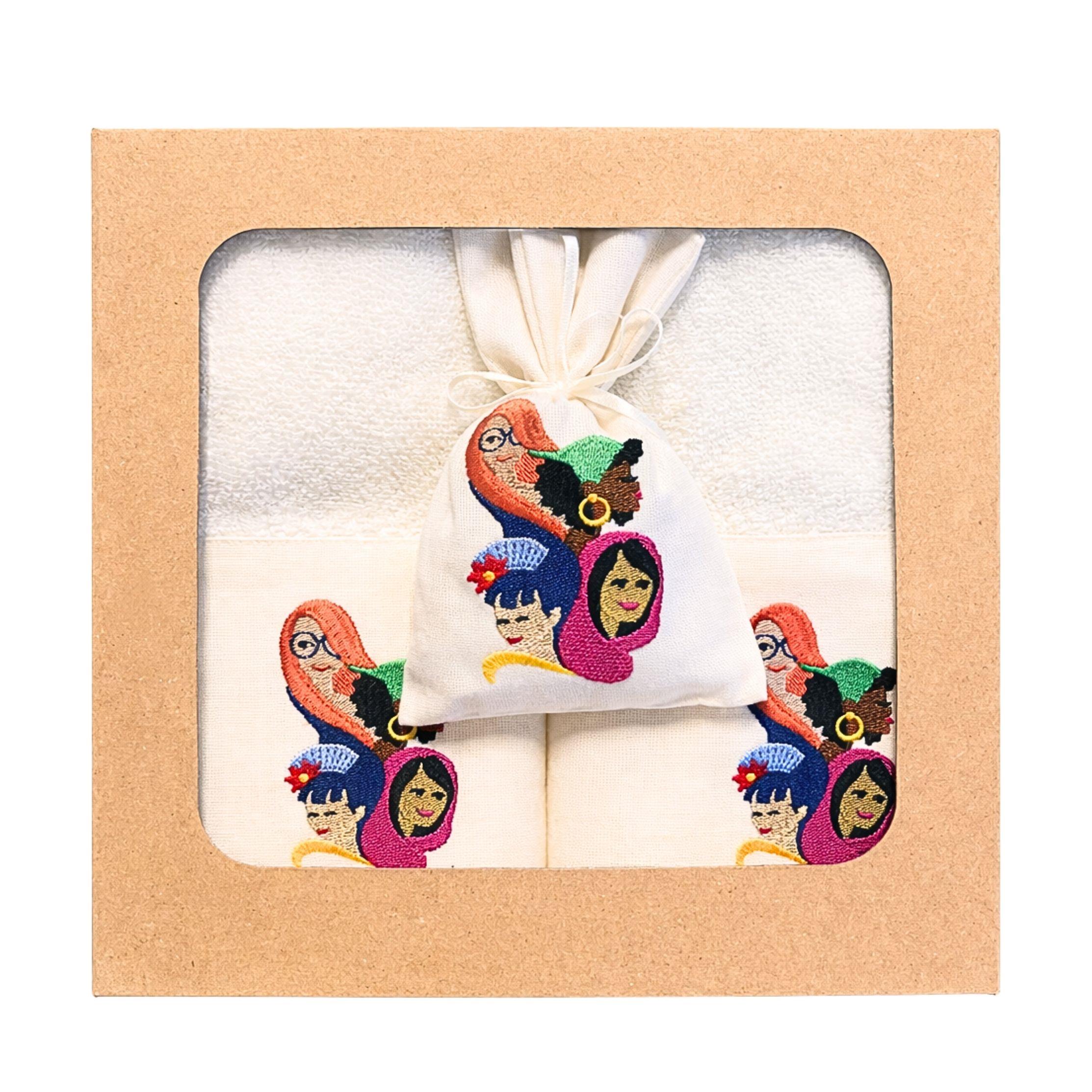 DÖRTLÜ KADIN  NAKIŞLI 2  HAVLU +  LAVANTA KESESİ SETİ