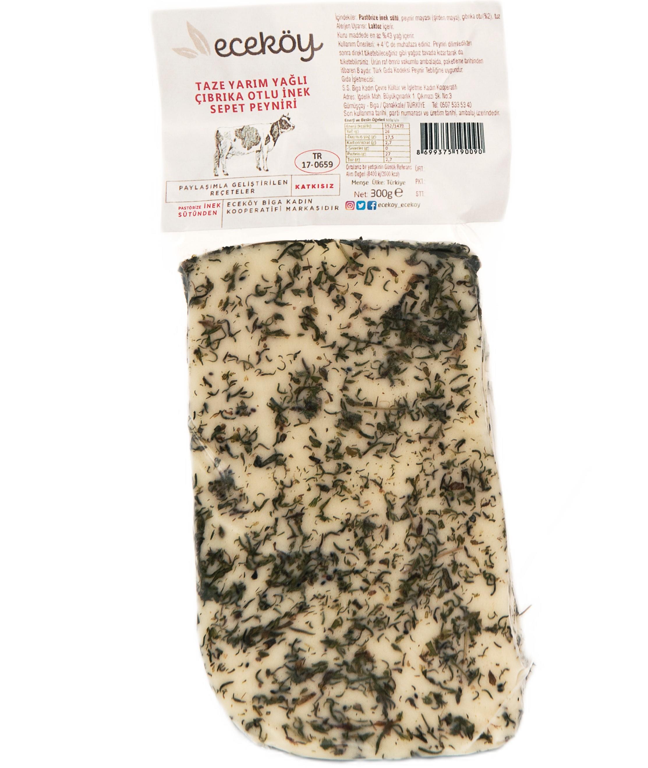 Eceköy Yarım Yağlı Çıbrıka Otlu İnek Sepet Peyniri 300 gr
