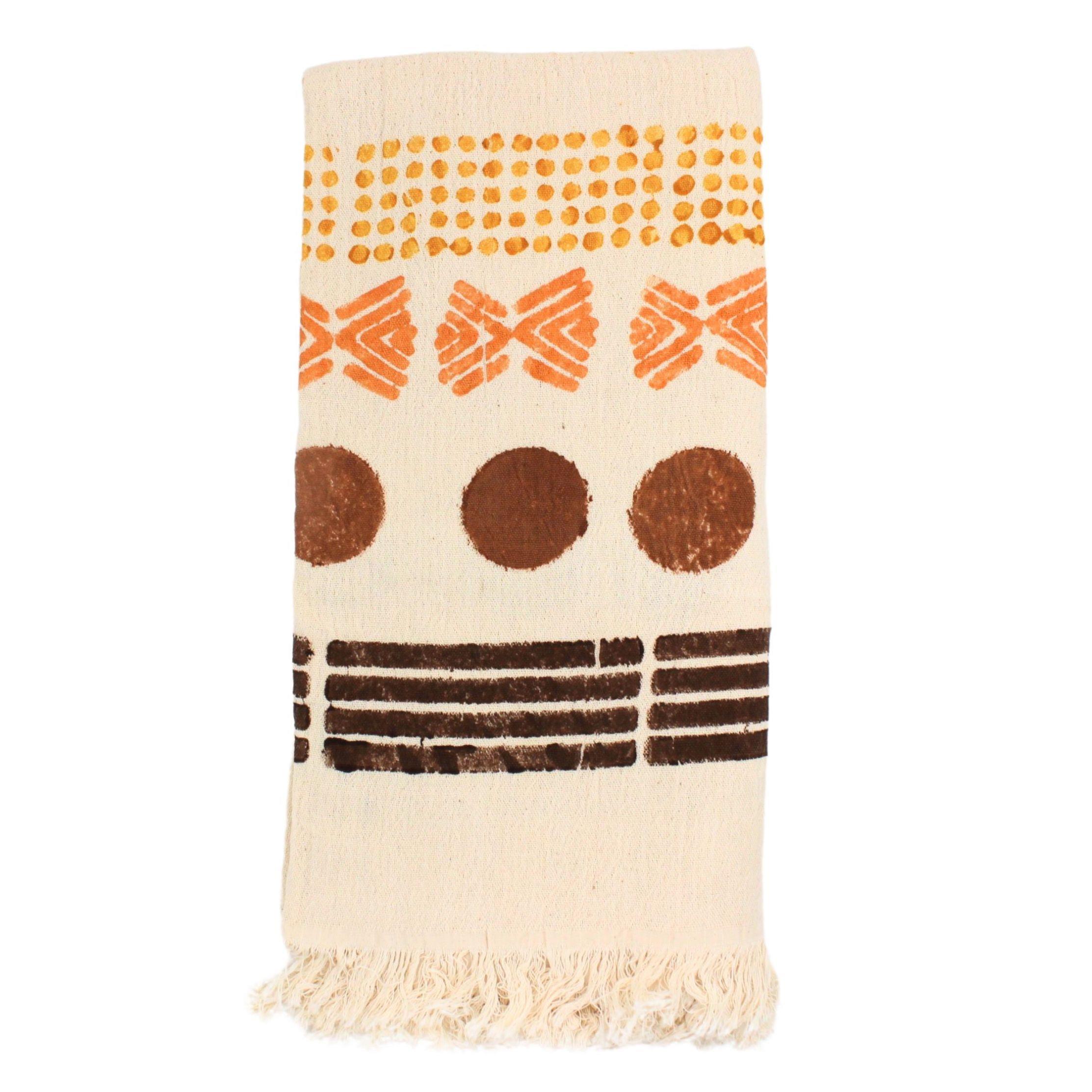 KAHVERENGİ ETNİK DESENLİ BÜRÜMCÜK DOKUMA PEŞTEMAL