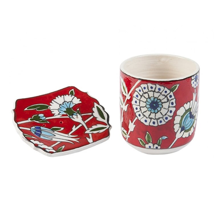 Kırmızı Çiçekli Seramik Banyo Set