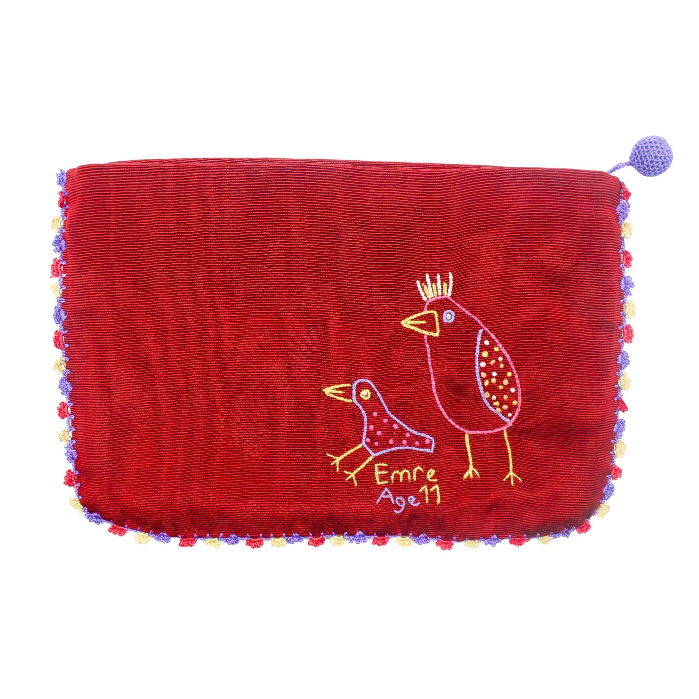 Kuş İşlemeli Kutnu Cüzdan