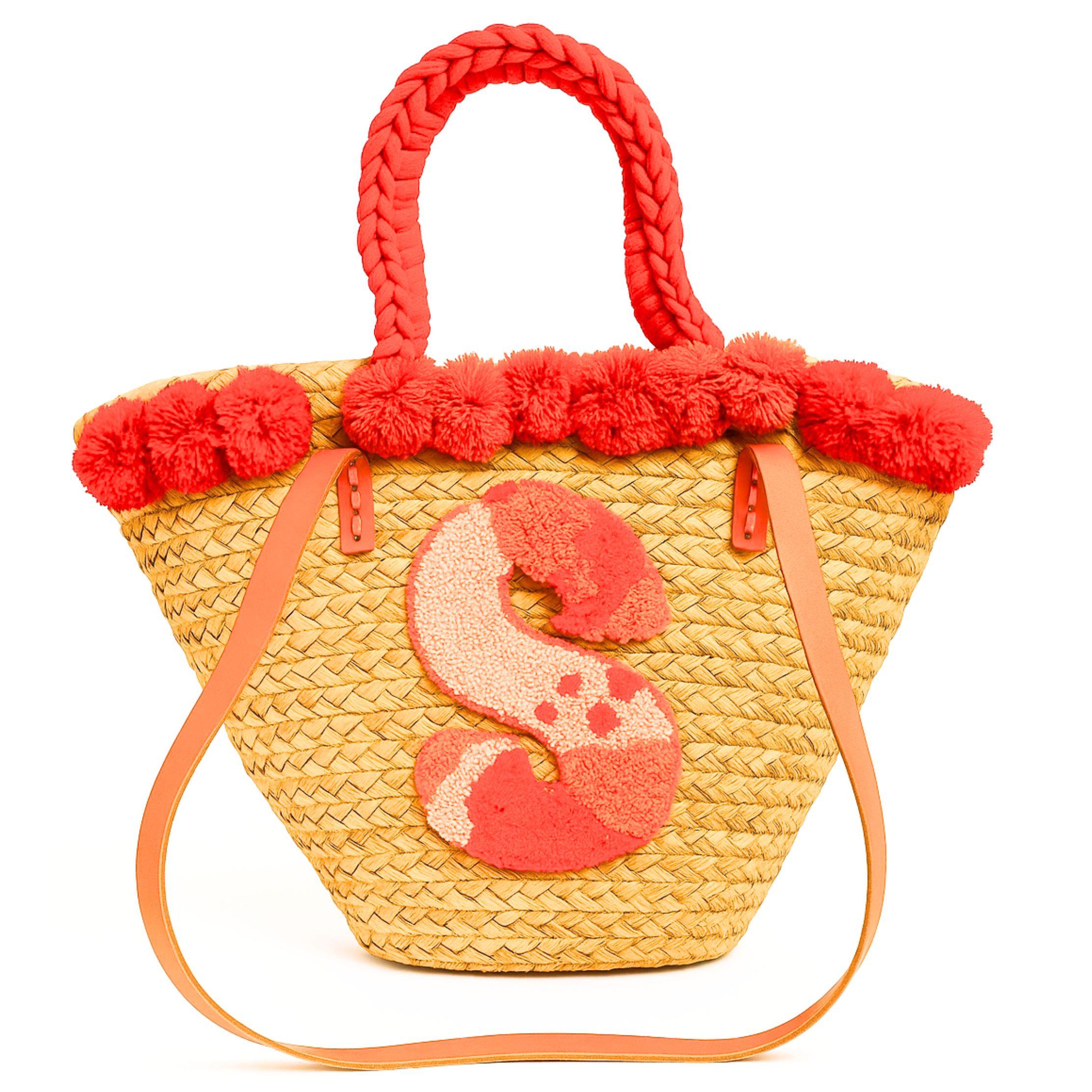 S HARFİ DESENLİ HASIR ÇANTA SEPETÇİLİZ