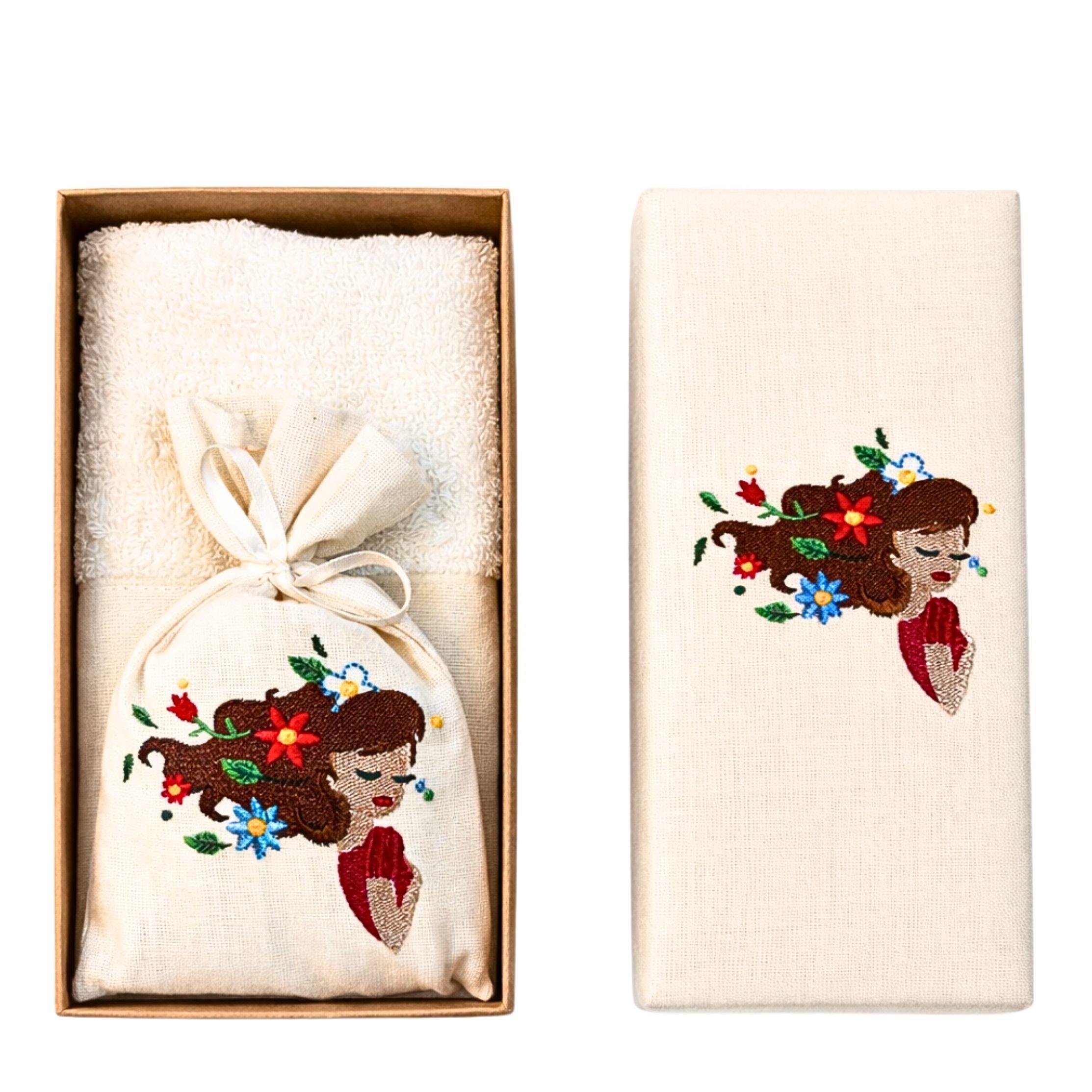 SAÇLARI ÇİÇEKLİ KADIN  DİKDÖRTGEN HAVLU SET 