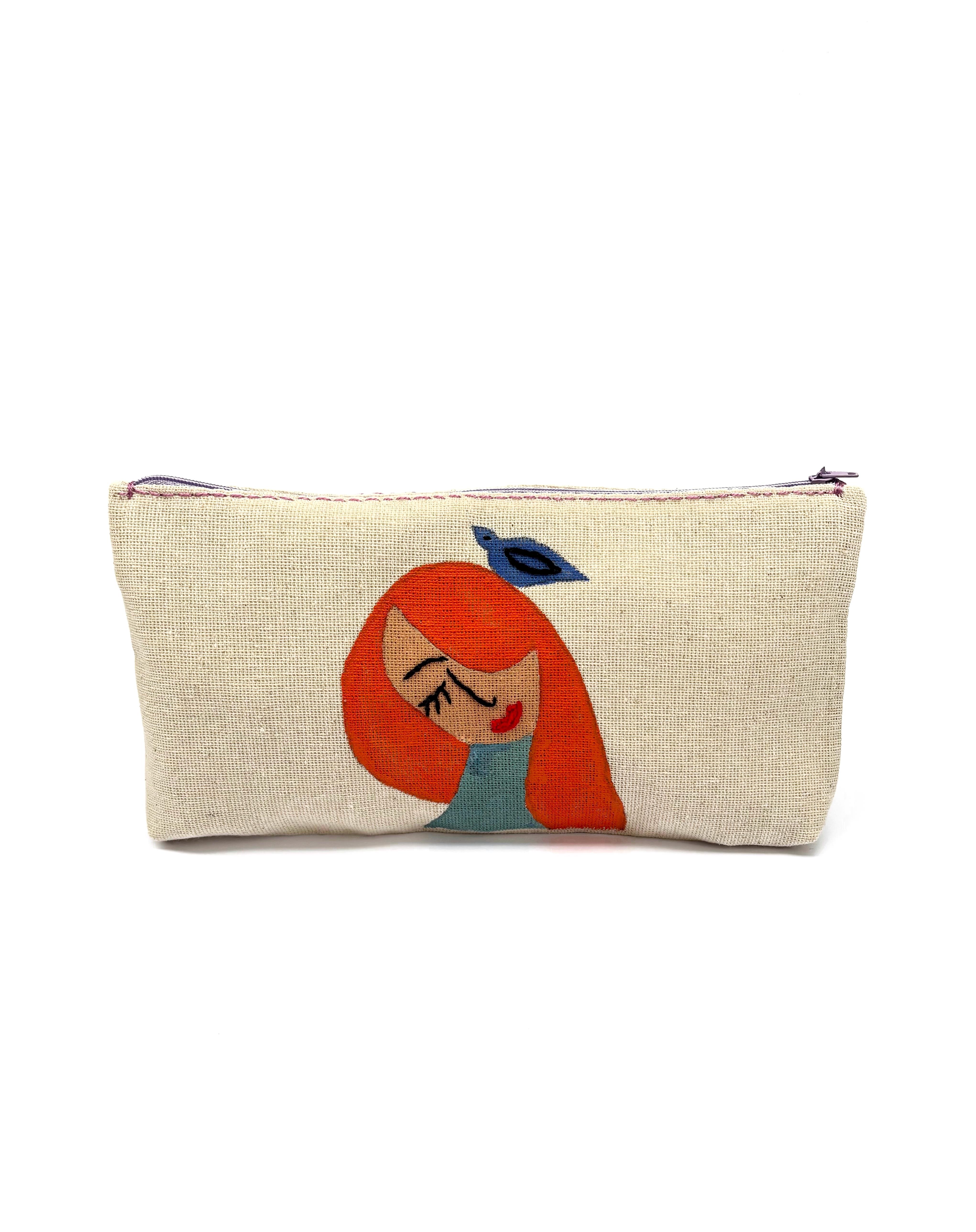 SAÇLARI KUŞLU MAKYAJ ÇANTASI (BOYALI)  NİARMENA