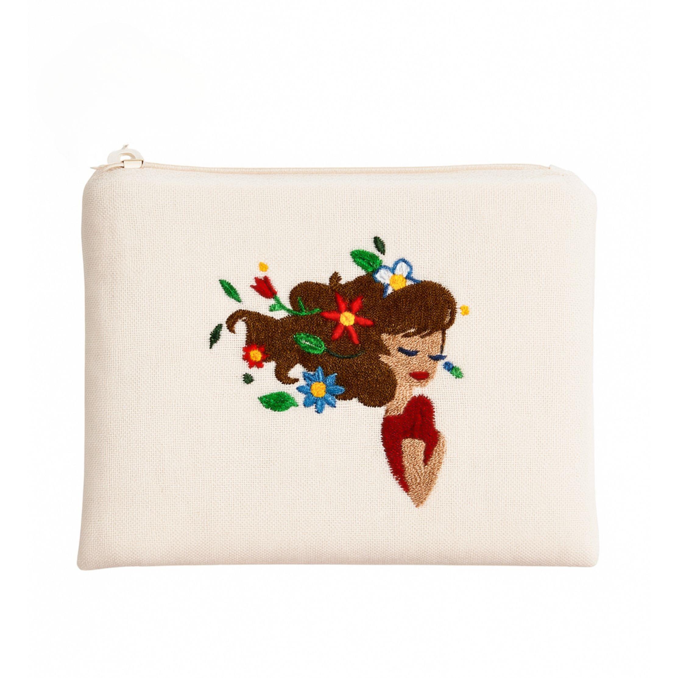 Saçları Nakışlı Çiçekli Cüzdan 10x14