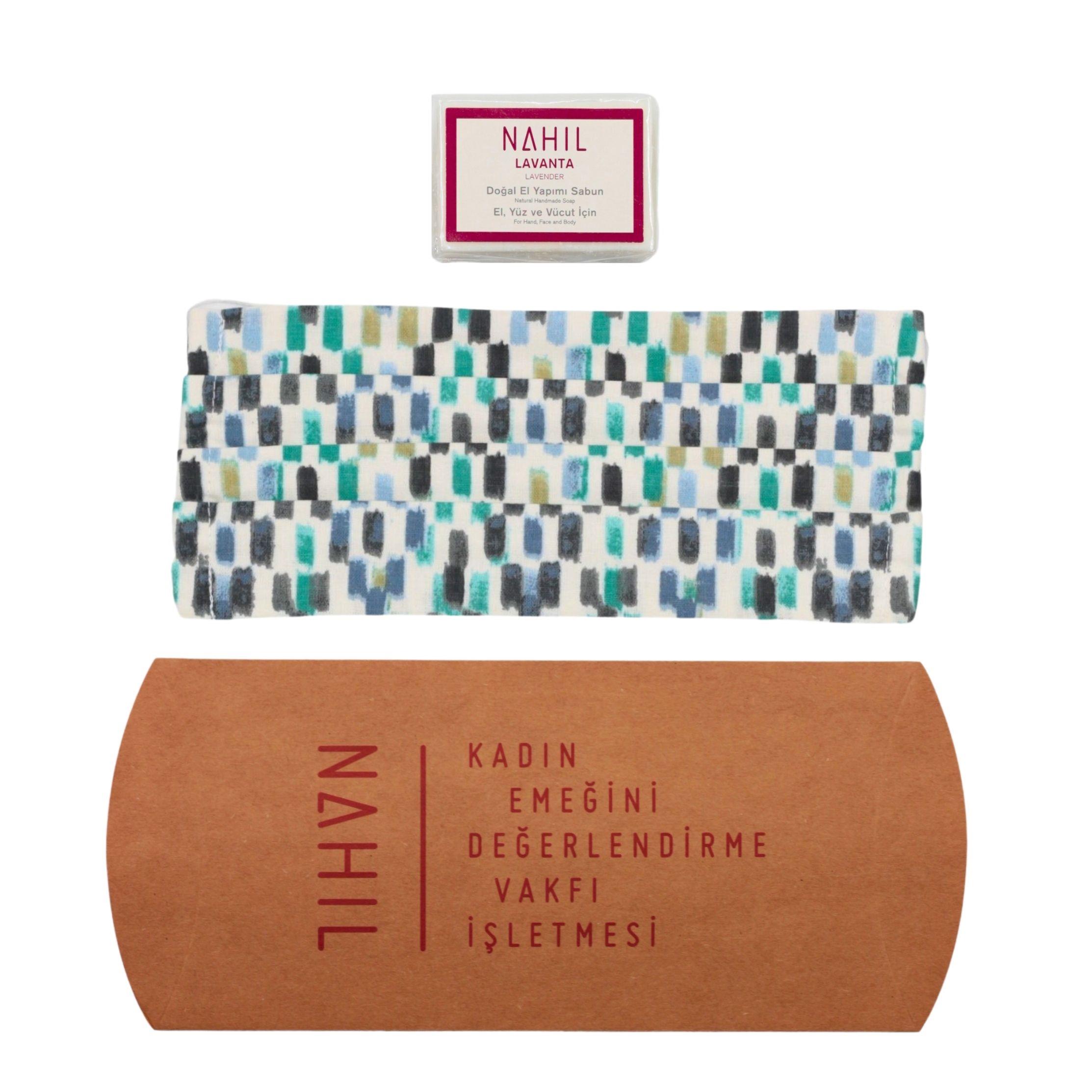 Yeşil Çizgili Yıkanabilir Bez Maske ve Sabun Set