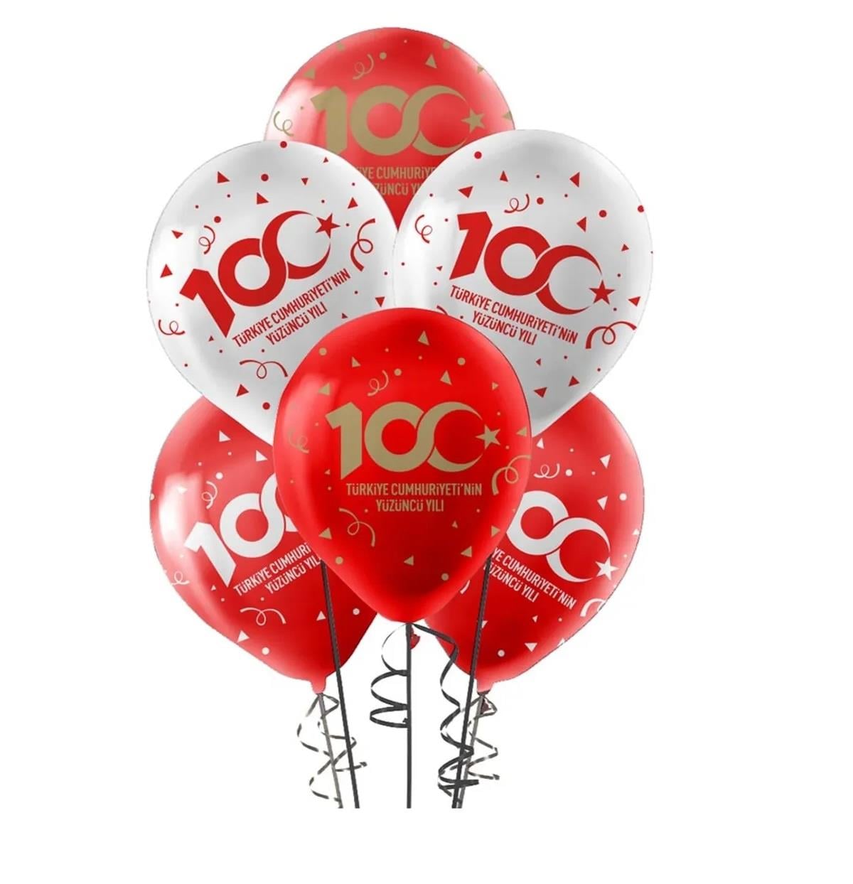 BALON 100. YIL  KIRMIZI BEYAZ 10 LU