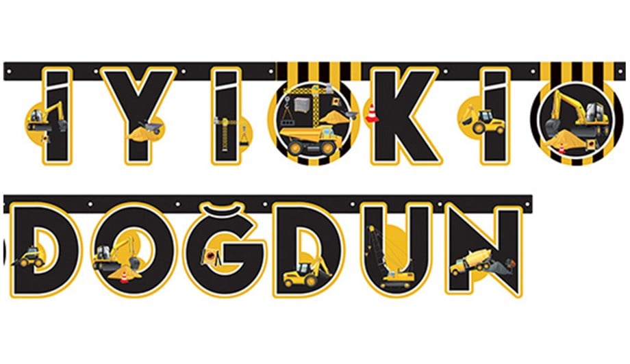  İNŞAAT TEMA  İYİ Kİ DOĞDUN HARF BANNER 2 MT