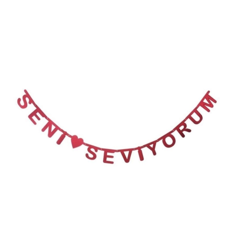  KARTON SENİ SEVİYORUM BANNER METALİZE KIRMIZI 114 X 20 CM