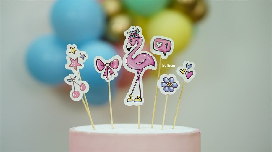  KÜRDAN FLAMİNGO TEMALI CAKE TOPPER  7 PARÇA