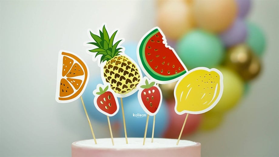  KÜRDAN MEYVE TEMALI CAKE TOPPER  6 PARÇA