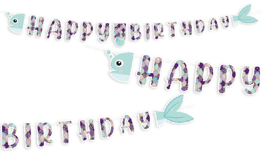 PIRILTILI DENİZ KIZI HAPPY BIRTHDAY BANNER (2,50m)