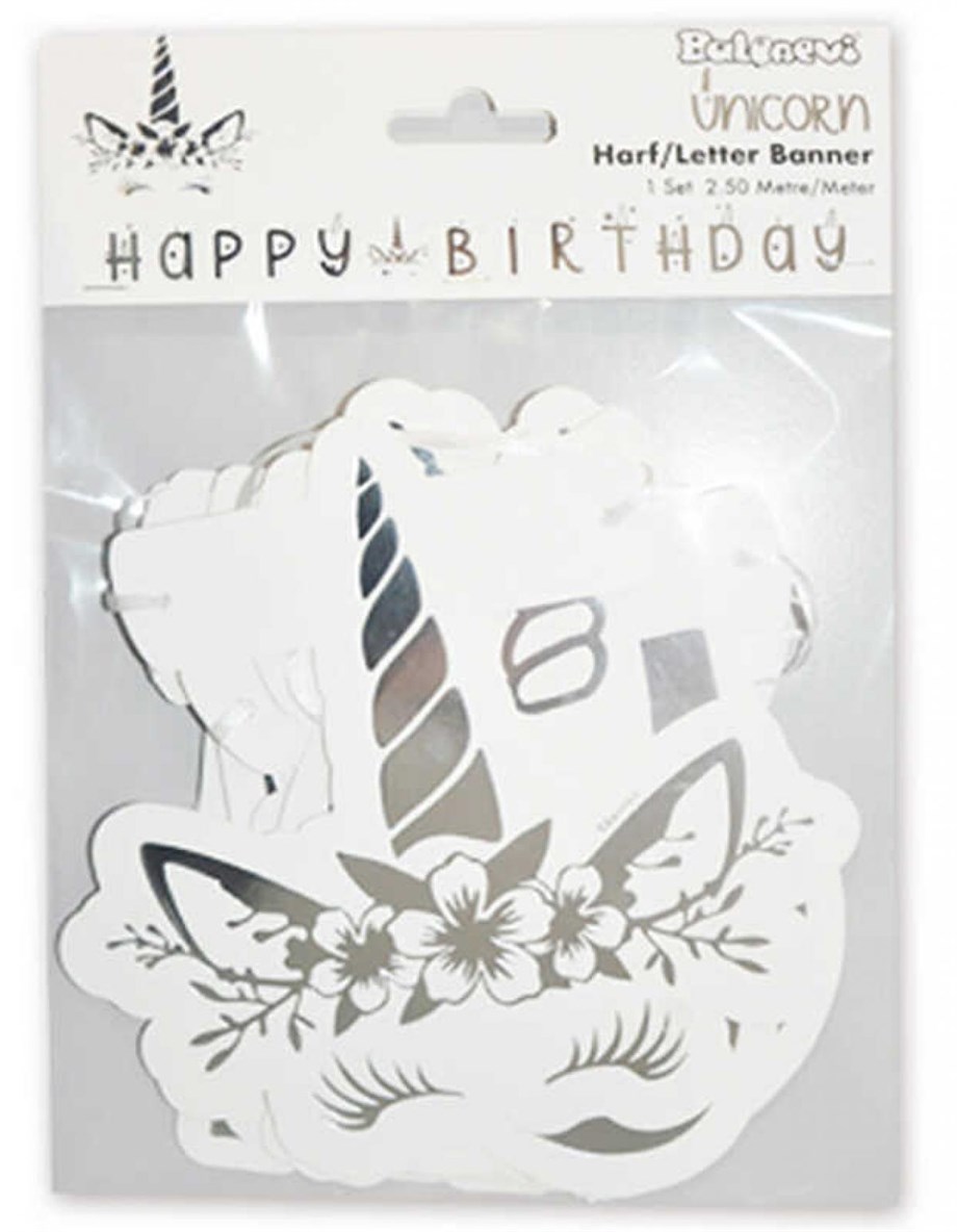  UNICORN GÜMÜŞ HAPPY BIRTHDAY BANNER 2.5 MT