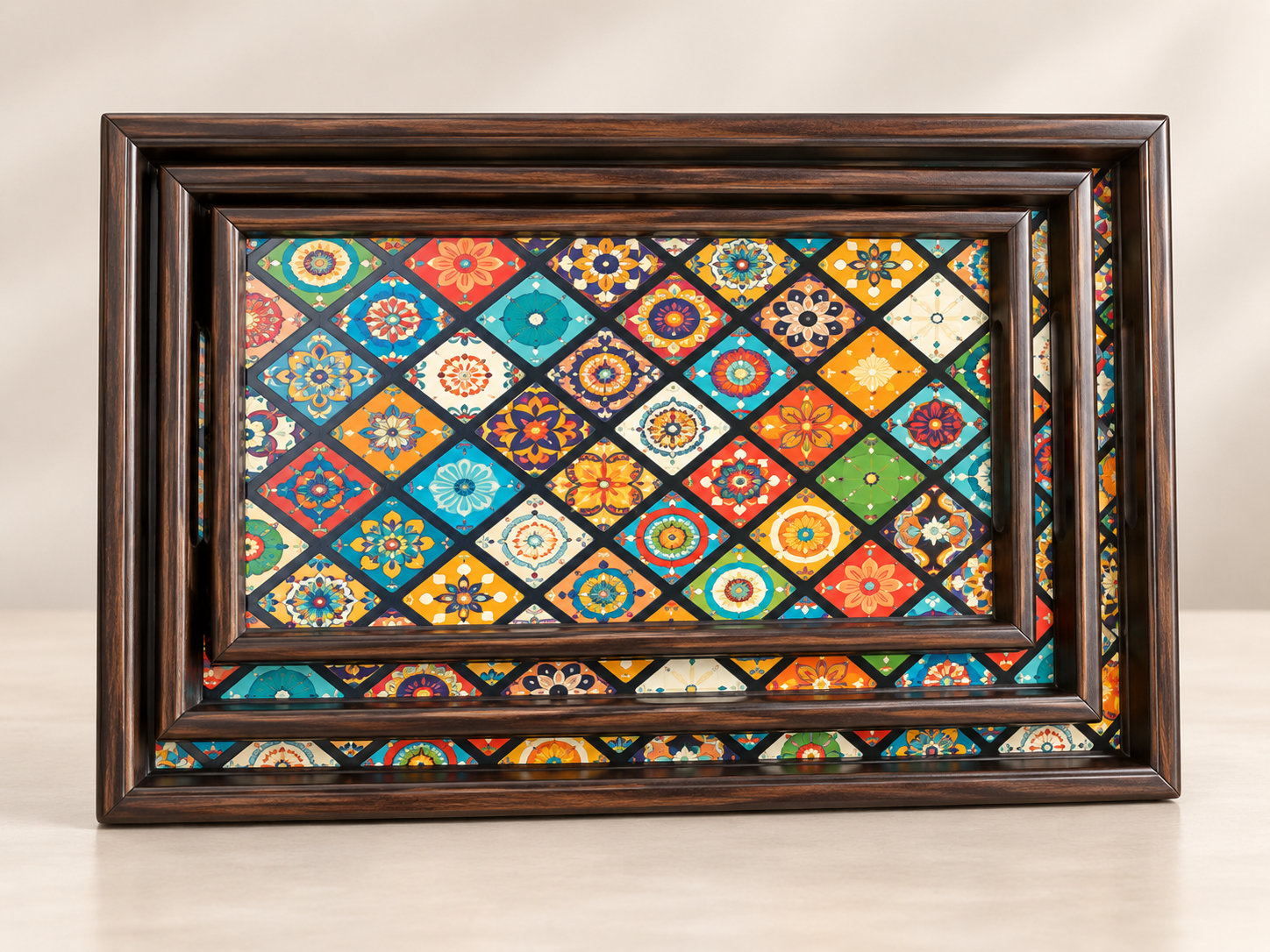 ERT-BMB-201 OSMANLI DESENLİ BAMBU TEPSİ 3LÜ SET 30x40 CM 25x35 CM 20x30 CM