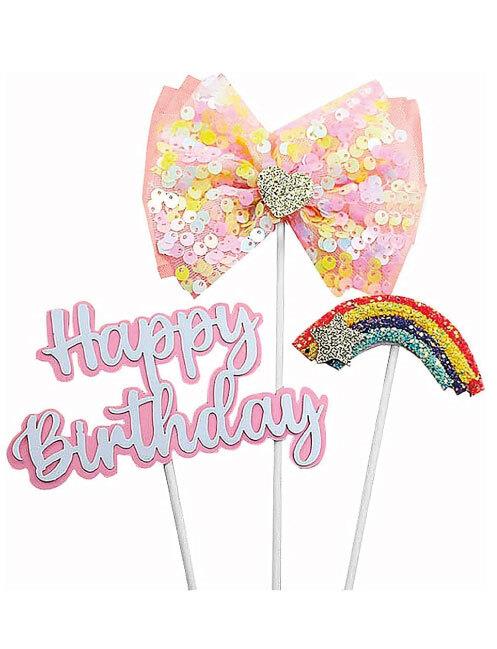 PASTA ÜSTÜ ÇUBUKLU HAPPY BIRTHDAY TÜLLÜ GÖKKUŞAKLI MODEL 3 LÜ BRS-4326