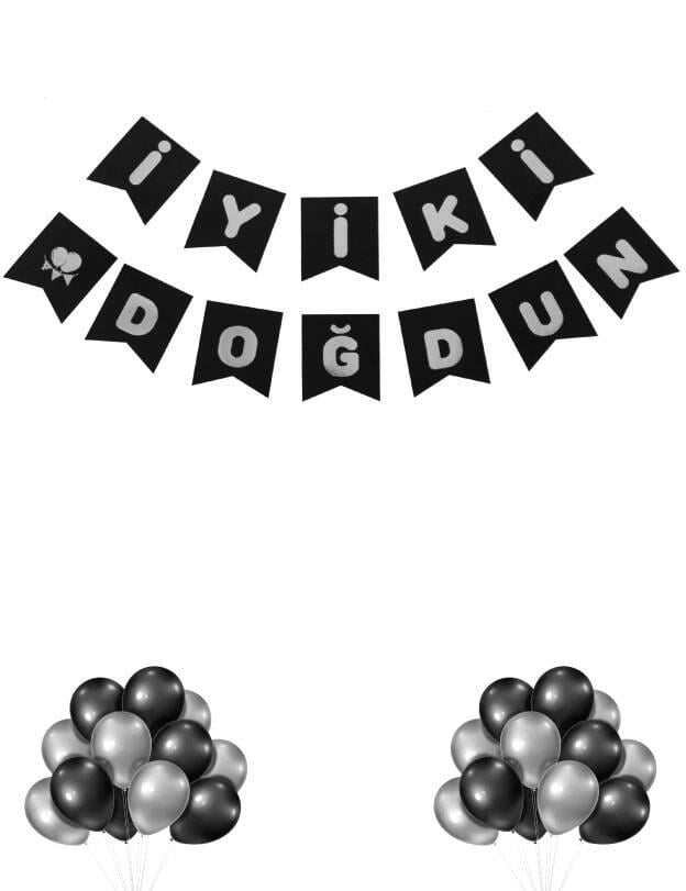 BRS-2722 KARTON YAZI LÜKS İYİKİ DOĞDUN SİYAH ÜZERİ GÜMÜŞ