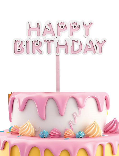 PASTA ÜSTÜ AKRİLİK ÇUBUKLU BEYAZ ÇERÇEVELİ HAPPY BIRTHDAY PEMBE BRS-4196
