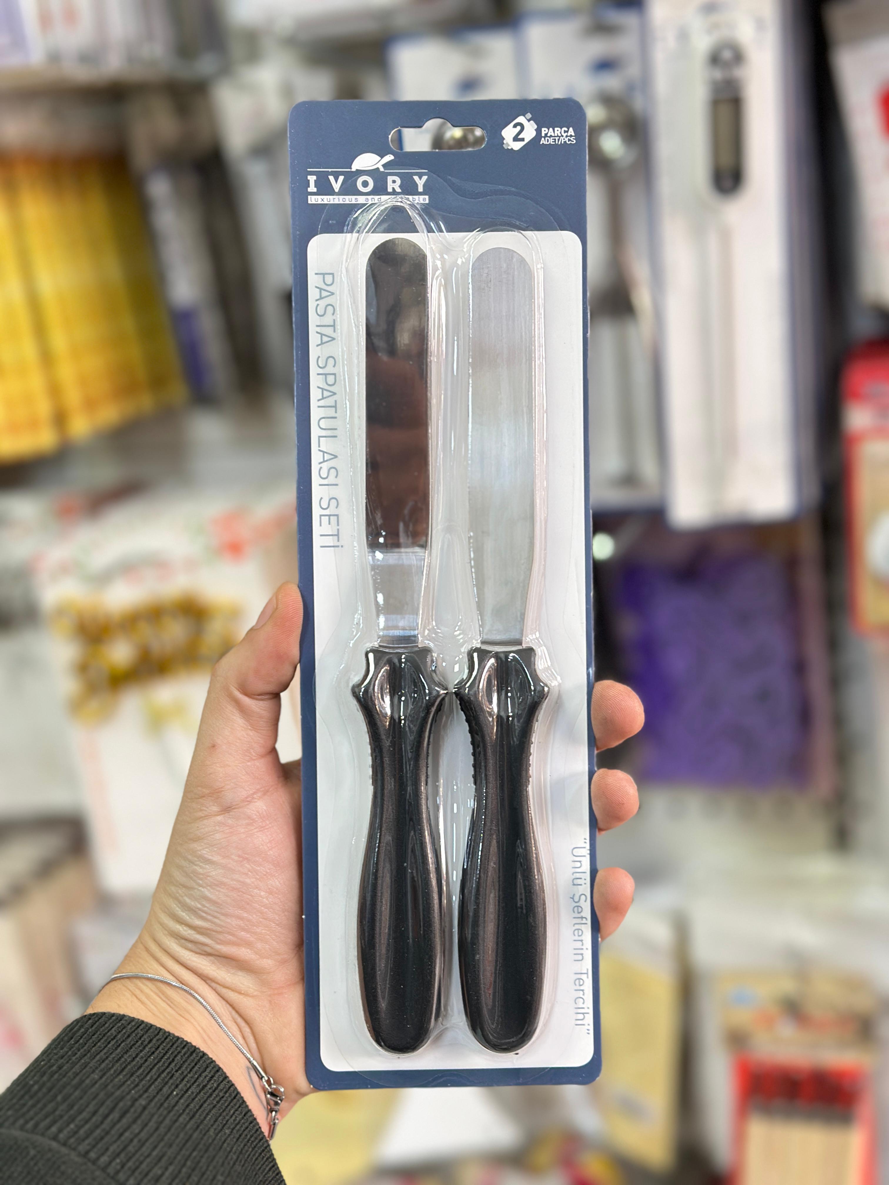 IVORY 2 PARÇA PASTA SPATULASI SETİ DÜZ VE EĞİK IVO-PST221 22 CM