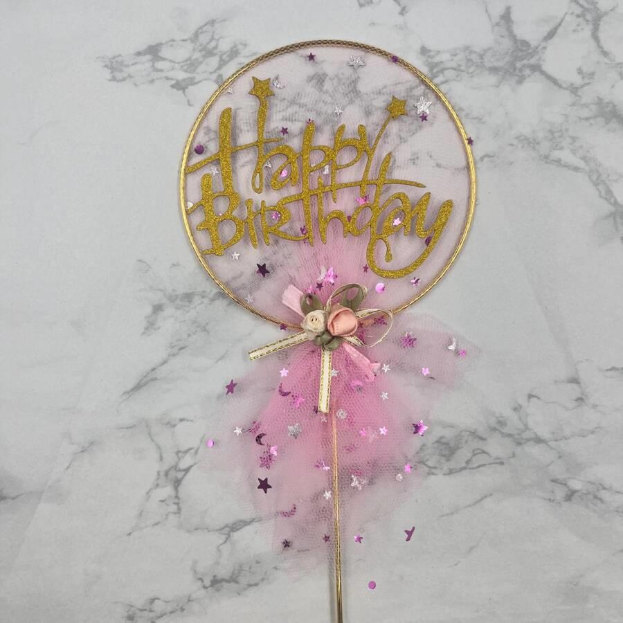 ÇUBUKLU METAL PEMBE PASTA SÜSÜ TÜLLÜ BRS-3281