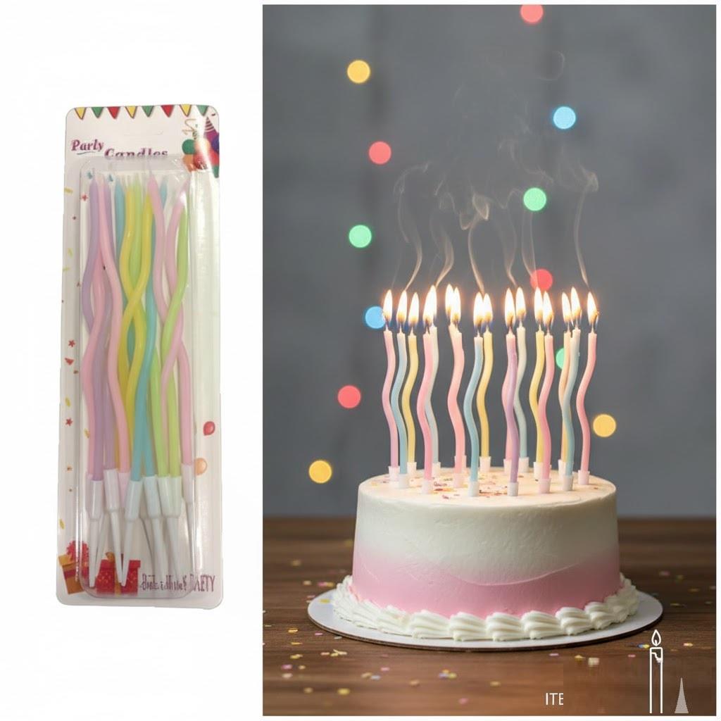 ERT-MUM-102 MAKARON RENK SPİRAL MUM 12 ADET