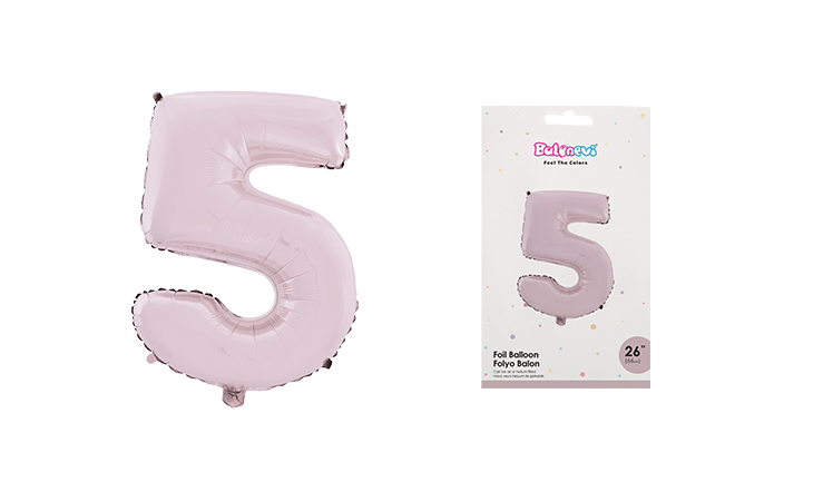 26 INCH FOLYO BALON RAKAM MAT PEMBE 5 BALONEVİ