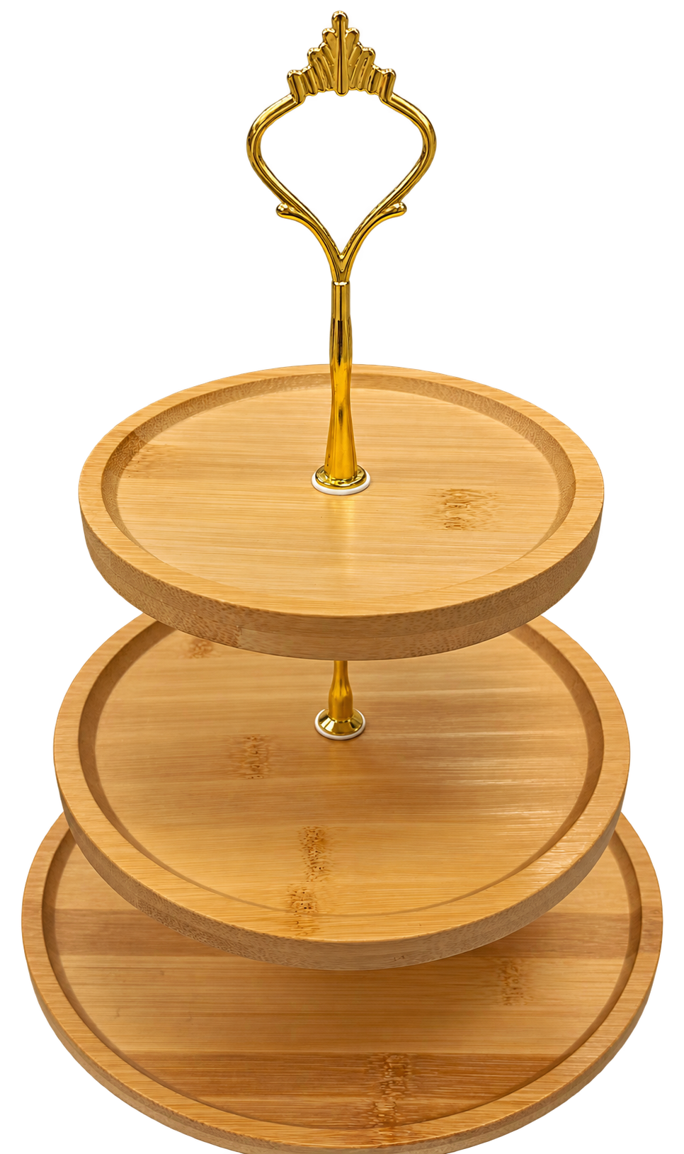 ERT-BMB-514 3 KATLI TUTMA YERLİ TAÇLI BAMBU PASTA STANDI 15 - 20 - 25 CM