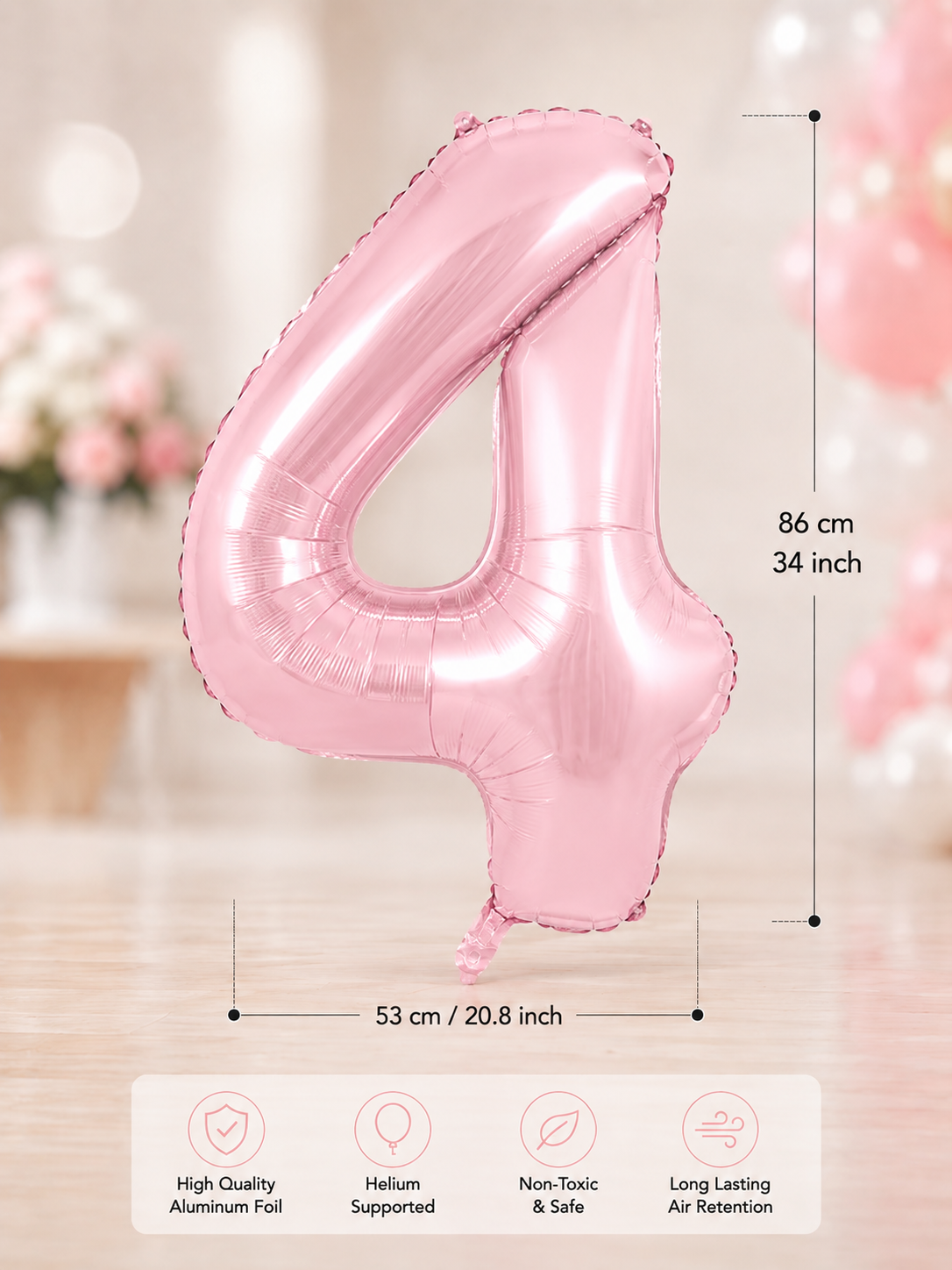 4 PEMBE 34 INCH FOLYO BALON İKM ŞEKER PEMBESİ