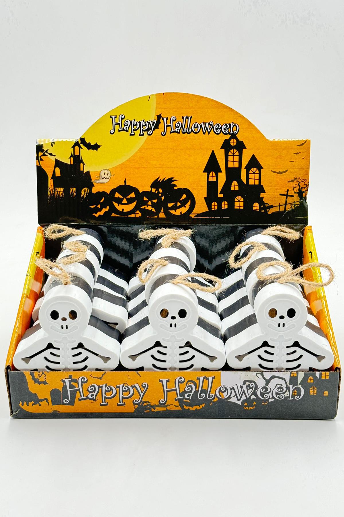 HALLOWEEN IŞIKLI MASA SÜSÜ İSKELET ÇİFT TARAFLI SİYAH BEYAZ