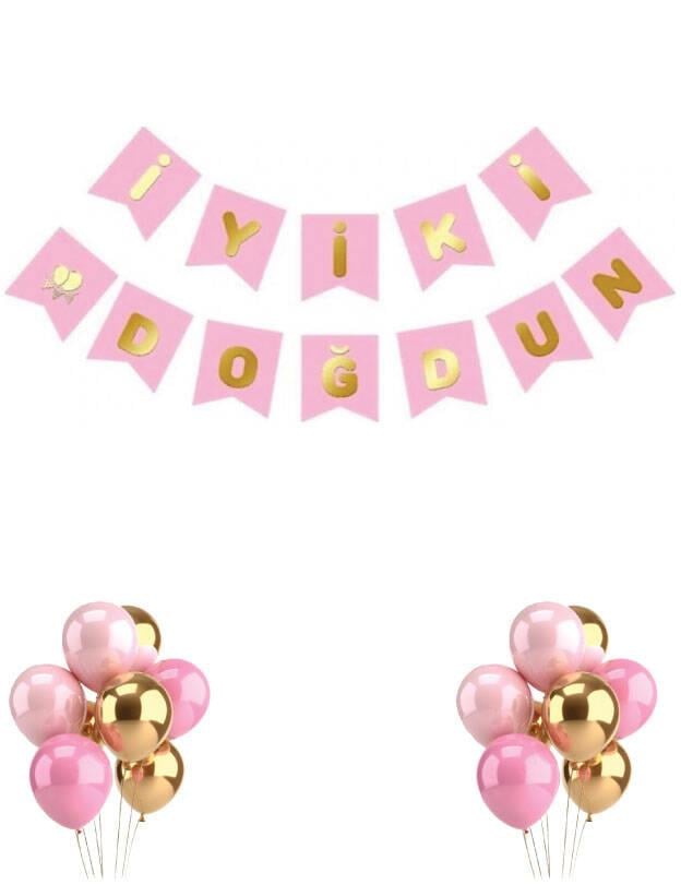 BRS-2722 KARTON YAZI LÜKS İYİKİ DOĞDUN PEMBE ÜZERİ GOLD