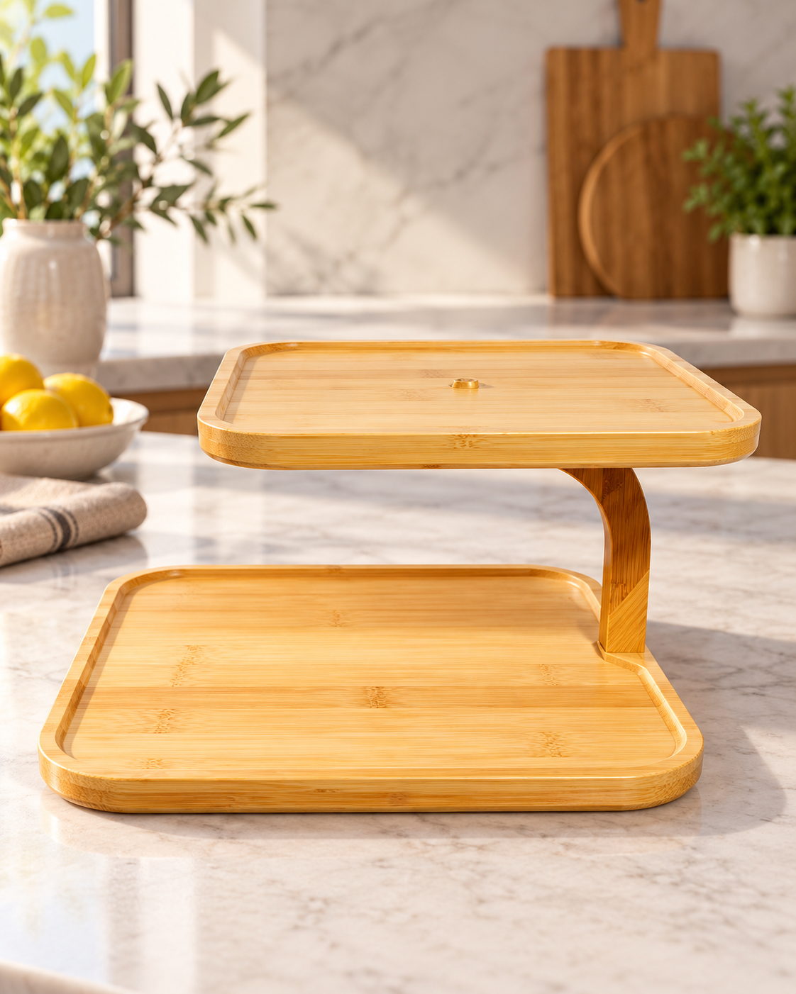 ERT-BMB-510 KARE ÇİFT KATLI BAMBU MEYVELİK 25X25X1.5 - 20X20X1.5 CM