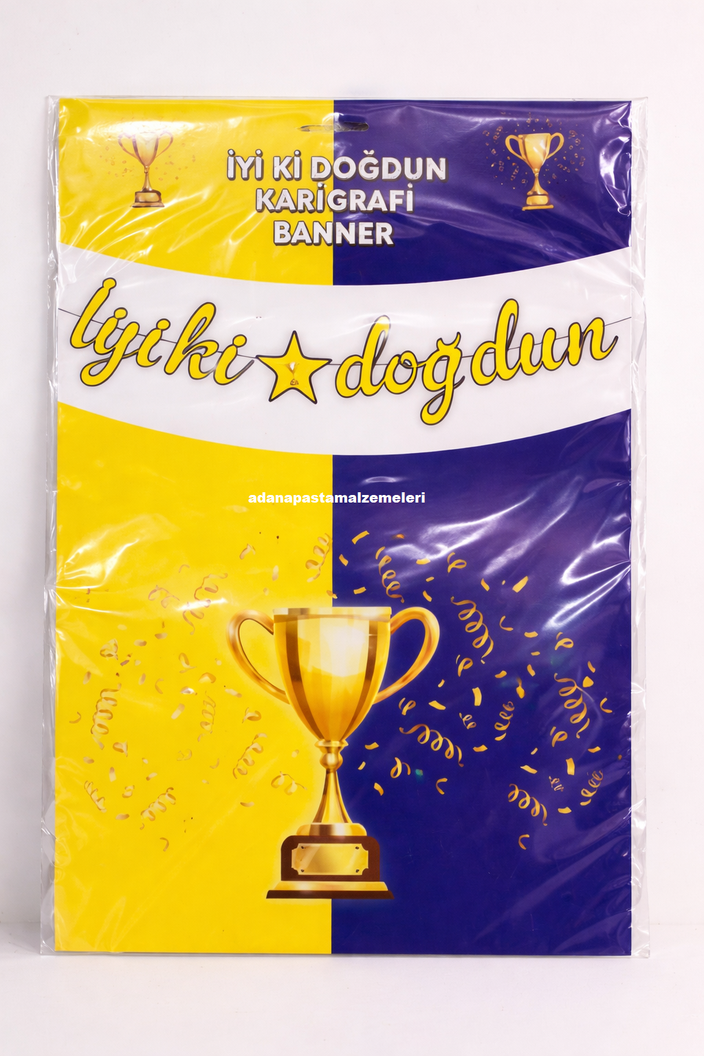 KARTON İYİ Kİ DOĞDUN KALİGRAFİ BANNER SARI LACİVERT 150 X 30 CM