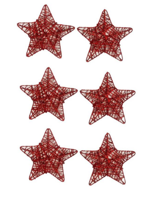 BRS-3670 YILBAŞI TEL YILDIZ 3 BOYUTLU KIRMIZI 10 CM 6 LI