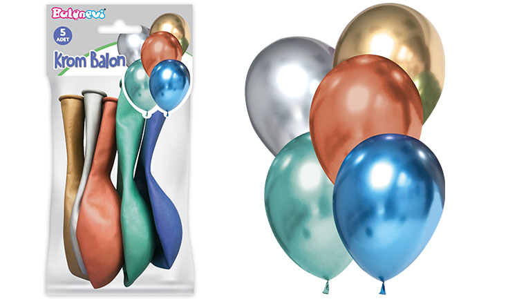 KROM BALON KARIŞIK RENKLER 5 ADET BALONEVİ