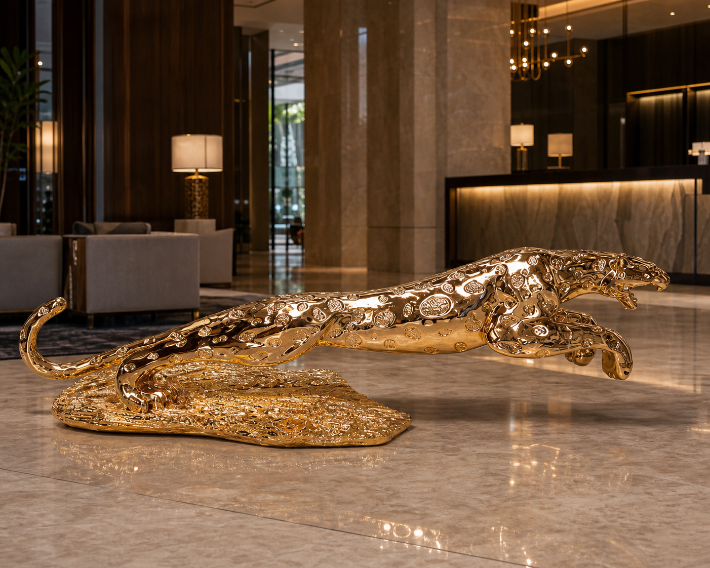 ERT-GFT-301 ROYAL LUXRY SERİSİ LEOPAR GOLD HEYKEL 104 X 36 CM