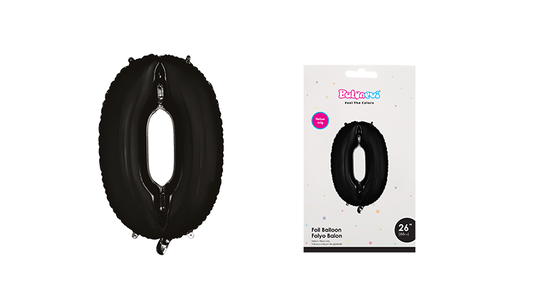 26 INCH FOLYO BALON RAKAM 0 MAT SİYAH BALONEVİ