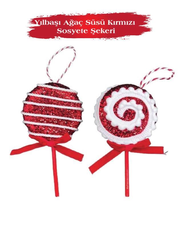 BRS-3666 YILBAŞI AĞAÇ SÜSÜ KIRMIZI SOSYETE ŞEKERİ 15 CM 2 Lİ
