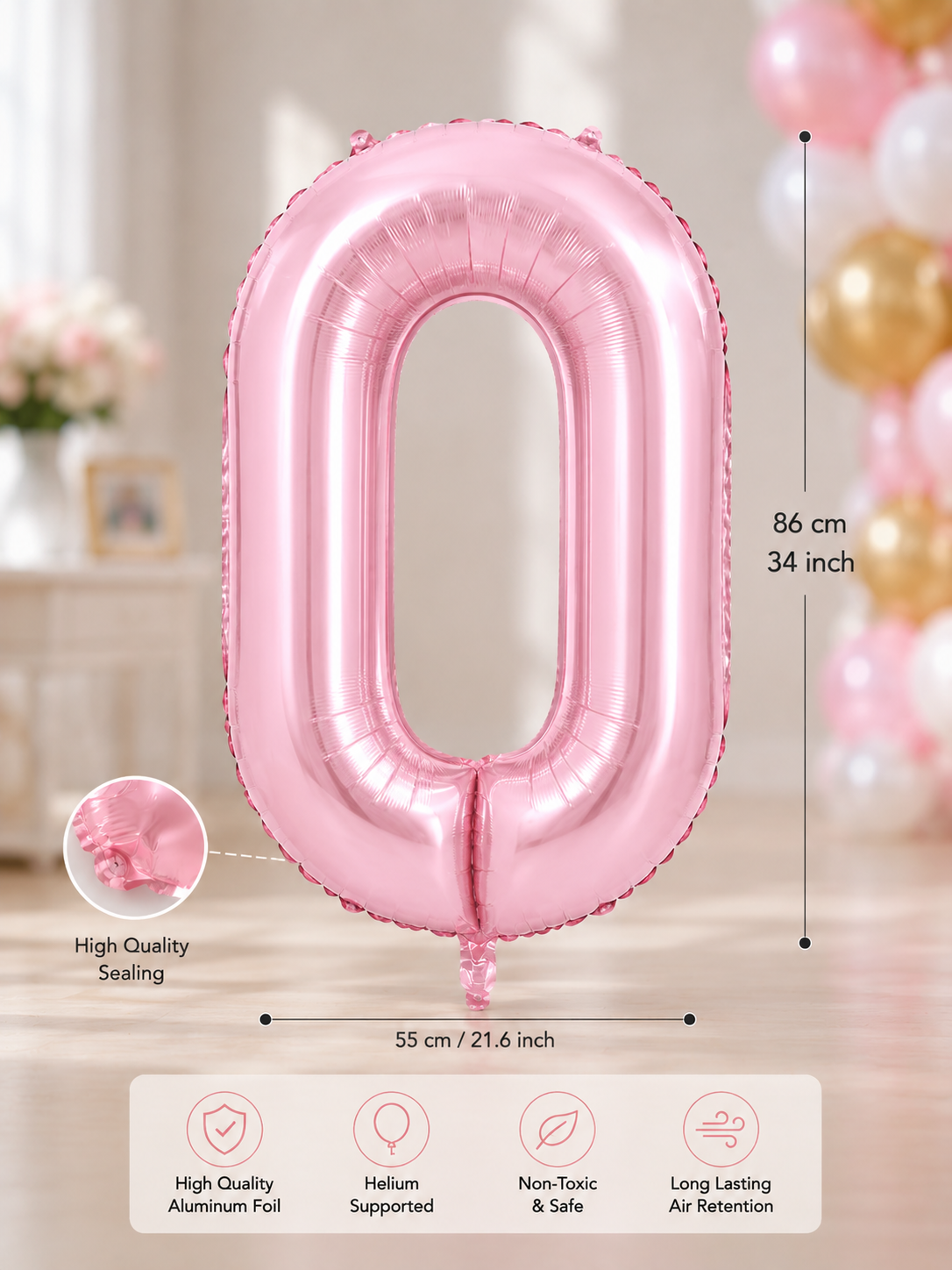 0 PEMBE 34 INCH FOLYO BALON İKM ŞEKER PEMBESİ