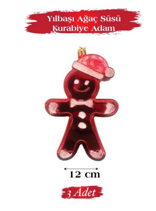BRS-3665 YILBAŞI AĞAÇ SÜSÜ KURABİYE ADAM 12 CM 3 LÜ