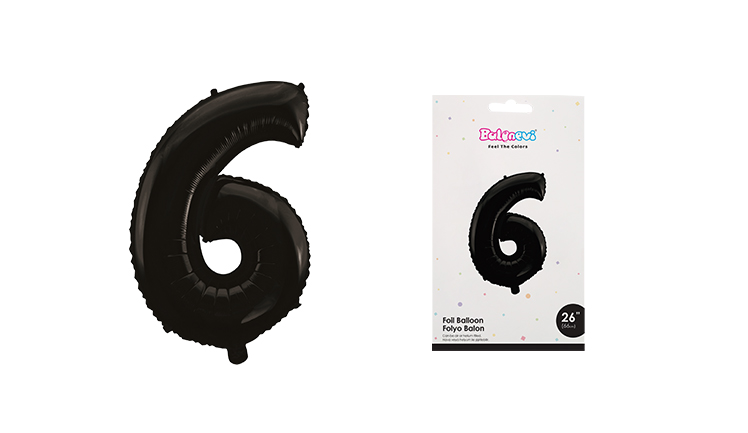 26 INCH FOLYO BALON RAKAM 6 MAT SİYAH BALONEVİ